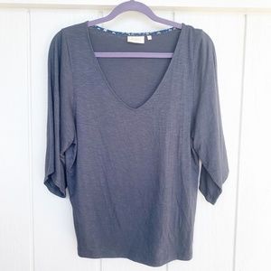Anthropologie Deletta Blue Grey V-Neck Top S